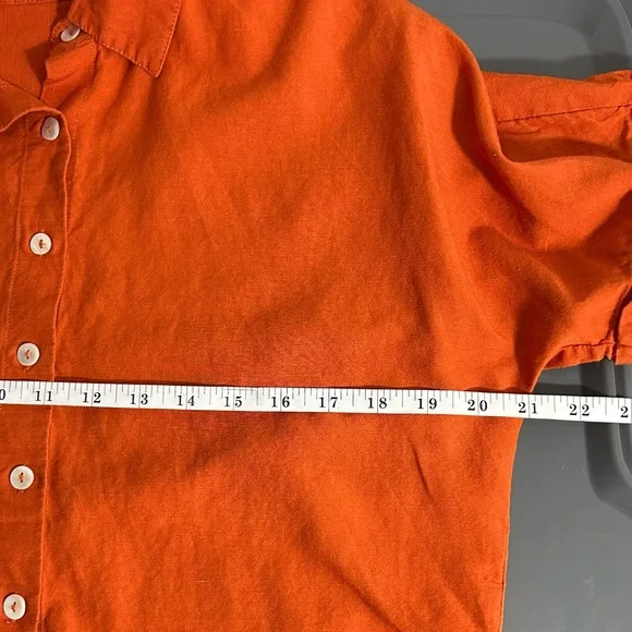 Mango Oversized Orange Linen Blend Short Sleeve Button-Up Shirt Size 2 - Picture 12 of 12